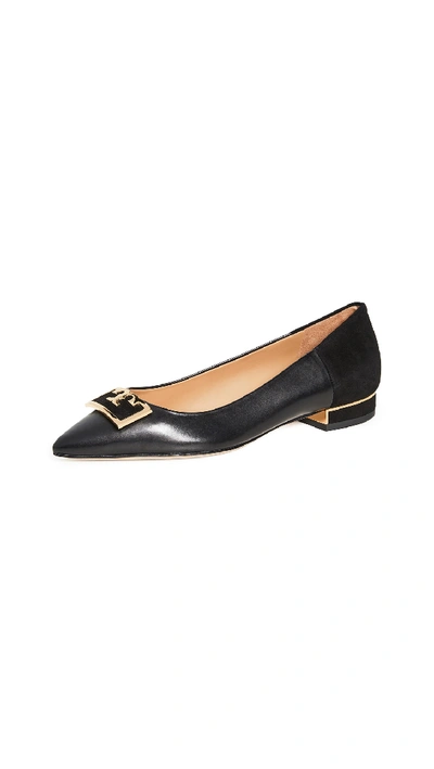 Tory Burch Gigi Leather/suede Pointy Ballerina Flats In Black