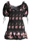 LOVESHACKFANCY Violet Rose-Print Puff-Sleeve Mini Dress