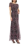 Js Collections Embroidered Trumpet Gown In Cabernet Black