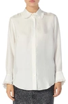 Sandro Taina Ruffle Trim Long Sleeve Silk Blouse In Ecru