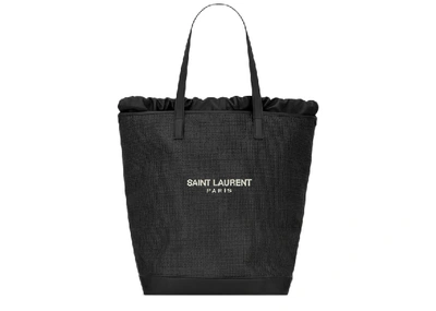 Pre-owned Saint Laurent Teddy Shopping Bag Raffia Black