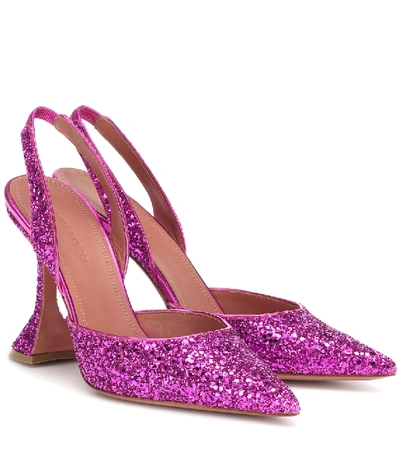 Amina Muaddi Holli 95 Glitter Slingback Pumps In Pink