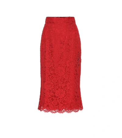 Dolce & Gabbana Corded Lace Pencil Skirt In Red