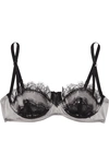 Kiki De Montparnasse Lace-trimmed Stretch Silk-charmeuse Underwired Balconette Bra In Silver