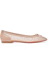 CHRISTIAN LOUBOUTIN PATIO CRYSTAL-EMBELLISHED MESH AND LEATHER BALLET FLATS