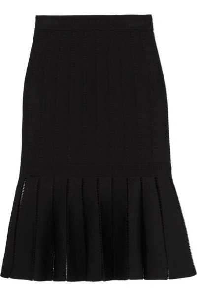 Alexander Mcqueen Fluted Knitted Skirt In Black