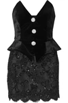 ALESSANDRA RICH CRYSTAL-EMBELLISHED VELVET AND SEQUINED LACE MINI DRESS