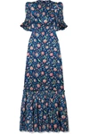 THE VAMPIRE'S WIFE THE NIGHT FLIGHT TIERED SHIRRED FLORAL-PRINT SILK-SATIN MAXI DRESS
