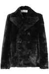 Saint Laurent Double-breasted Faux Fur Jacket In Black