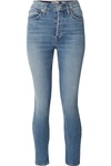 Re/done Stretch Ankle Crop High-rise Skinny Jeans In Light Denim