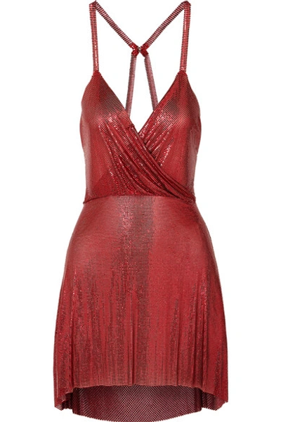 Fannie Schiavoni Clemence Draped Chainmail Mini Dress In Red