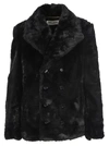 Saint Laurent Faux Fur Pea Coat In Black