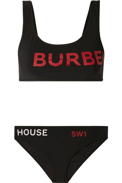Burberry Logo Printed Lycra Bikini In Black