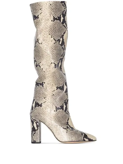 Paris Texas Neutral 100 Snake Print Leather Boots In Grey