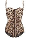 Dolce & Gabbana Embellished Leopard-print Underwired Swimsuit In Brown