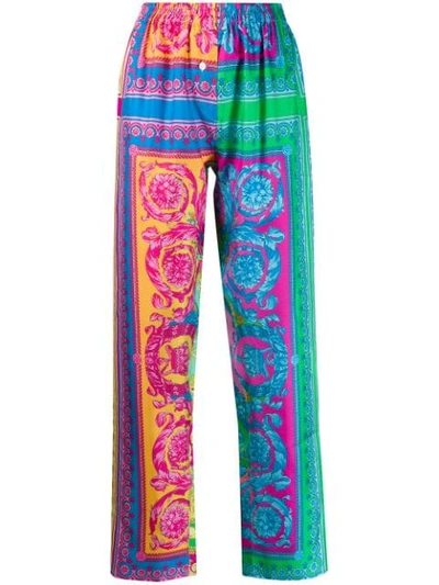 Versace Printed Detail Lounge Trousers In Blue