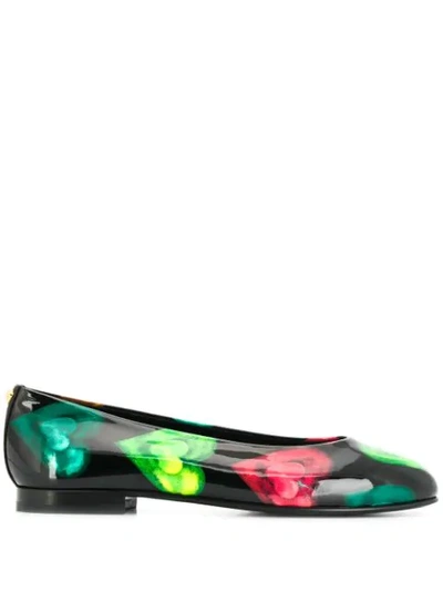 Versace Heart Print Ballerinas In Black