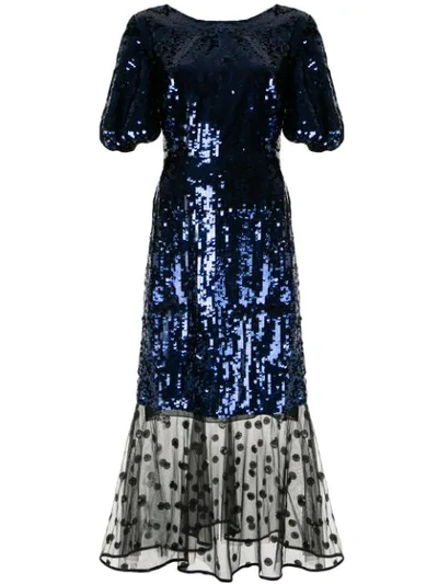 Markus Lupfer Sequin Mesh Panel Dress In Blue