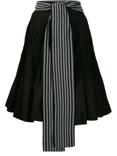 Jw Anderson Belted Pleated Cotton-blend Midi Skirt In Black