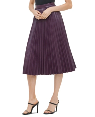Calvin Klein Pleated Faux-leather Skirt In Aubergine | ModeSens