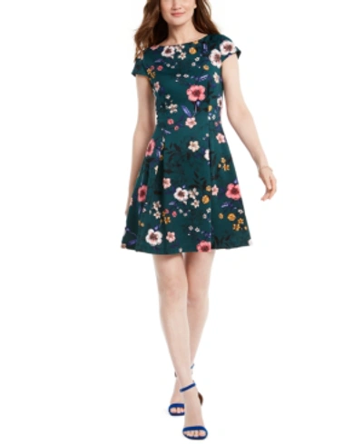 Vince Camuto Floral-print Fit & Flare Dress In Green Floral