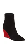 Giuseppe Zanotti Suede Pointy Toe Wedge Bootie In Black/ Red