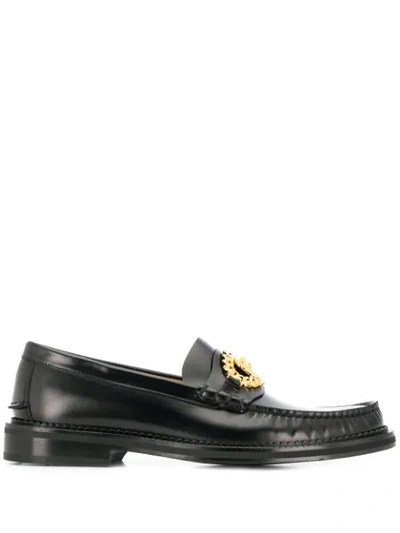 Versace Black Medusa Chain Leather Loafers