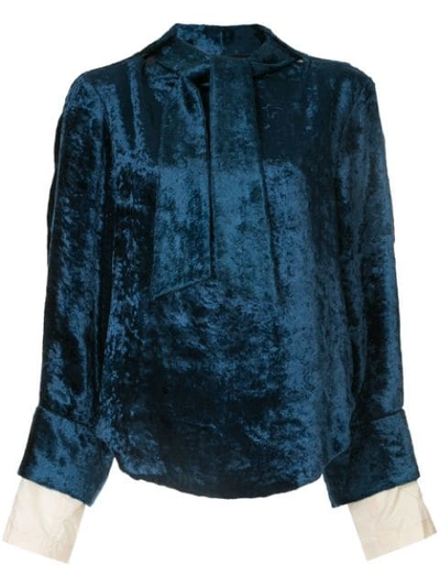 Toga Velvet Tie Blouse In Blue