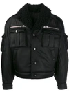 PRADA shearling collar zip-up gabardine jacket