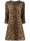 Dolce & Gabbana Short Leopard Print Dress In Double Crêpe In Neutrals