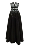 CAROLINA HERRERA PLEATED SEQUIN-EMBELLISHED SATIN GOWN,735341