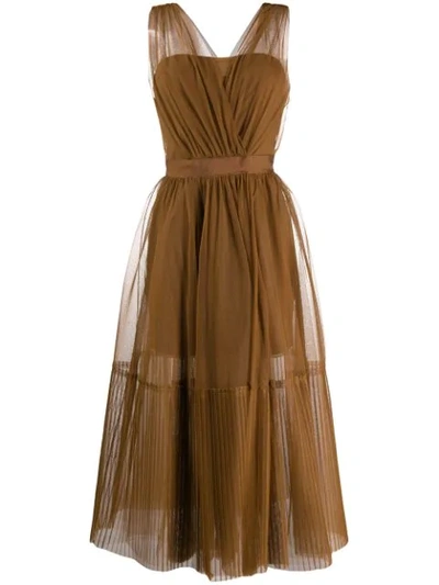 Pinko Sheer Tulle Midi Dress In Brown