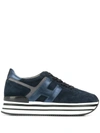 Hogan Midi Leather Platform Sneakers In Blue