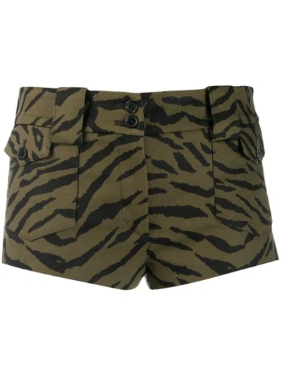 Saint Laurent Zebra Pattern Short Shorts In Green