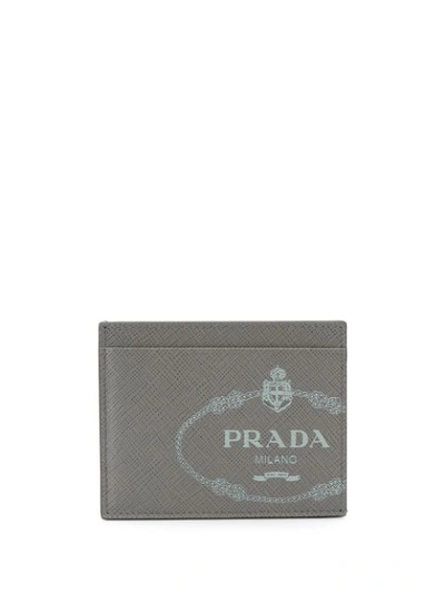 Prada Logo Print Cardholder In Grey