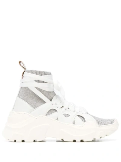 Agnona Wraparound Laces High Top Cashmere Sneakers In White