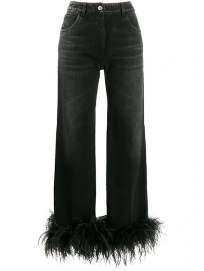 Prada Feather Trim Bootcut Jeans - 黑色 In Black Black