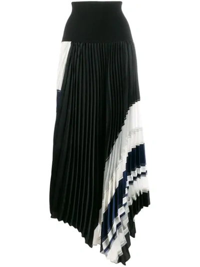 3.1 Phillip Lim / フィリップ リム Pleated Skirt With Knitted Waistband In Black-navy