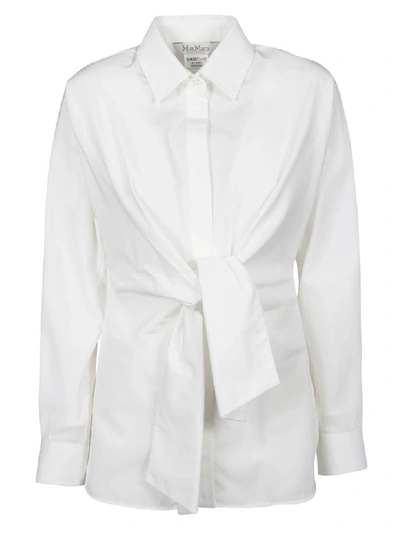 Max Mara Dinda Tie-detailed Cotton-poplin Shirt In White