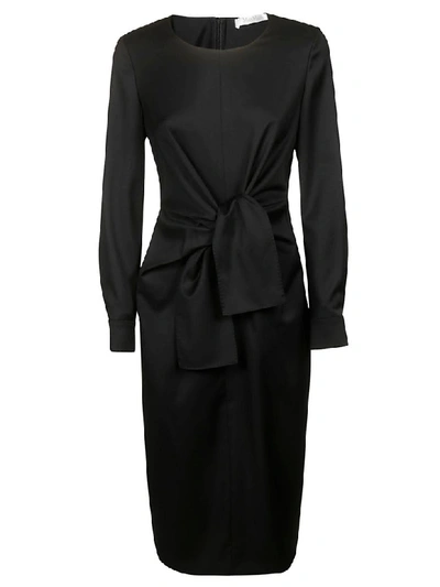 Max Mara Chiffon Tie-front Wool Sheath Dress In Black