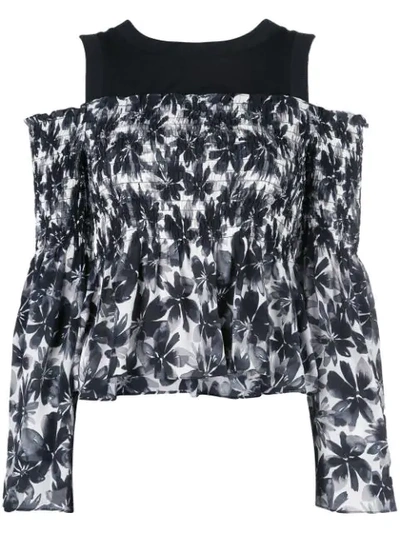 Nicole Miller Painted Flowers Blouse In Black White