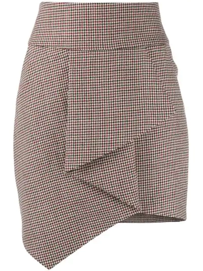 Alexandre Vauthier Gun Club Draped Houndstooth Wool Skirt In Neutrals