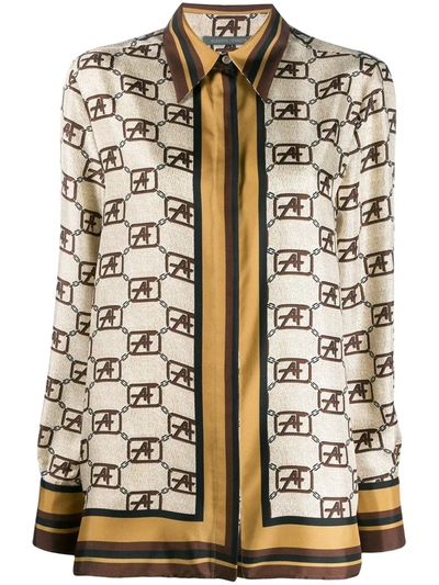 Alberta Ferretti Logo Chain Print Shirt In Beige