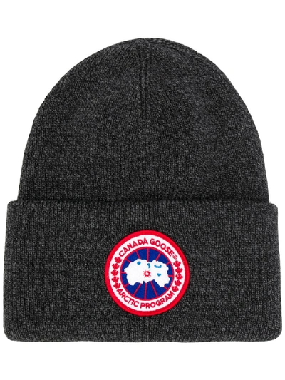 Canada Goose Logo Patch Beanie - Grey In Grey