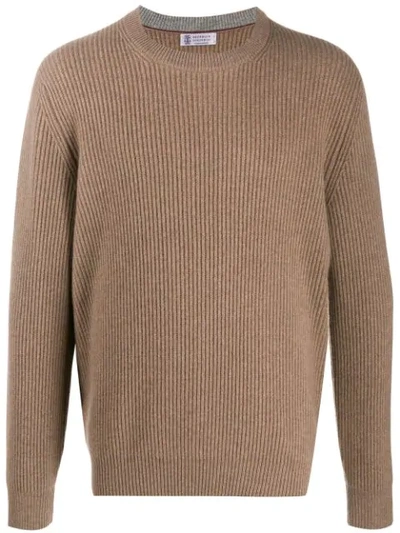 Brunello Cucinelli Rib Knit Sweater In Neutrals