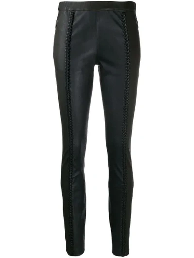 Haider Ackermann Braid-trimmed Leather Skinny Pants In Black