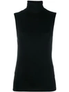 Majestic Soft Touch Viscose Sleeveless Turtleneck Top In Black