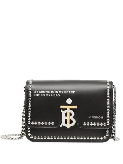 Burberry Small Studded Montage Print Leather Tb Bag In Black