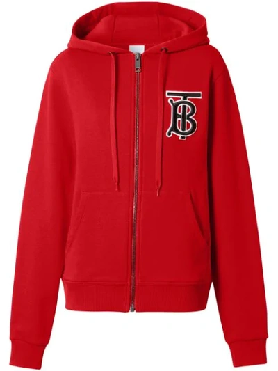 Burberry Monogram Motif Cotton Oversized Hooded Top In Red