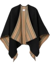 BURBERRY ICON STRIPE DETAIL WOOL CAPE